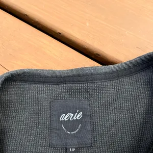 Aerie Shirt Crop Henley Top Charcoal Grey Waffle Knit Thermal Long Sleeve S thumbnail 2
