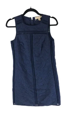 Michael Kors Shift Dress Sleeveless Crochet Textured Floral Navy Blue 0 thumbnail 1