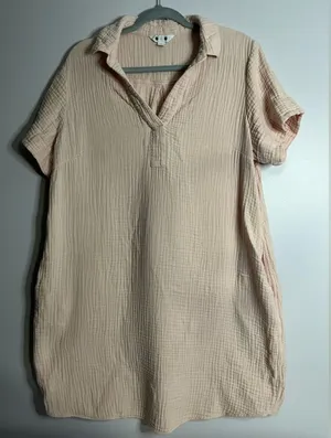 3 Dot Waffle Knit 100% cotton Blush Pink Collared Dress sz Large thumbnail 1