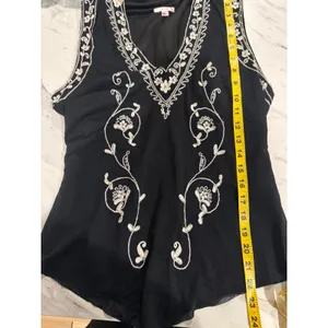 Vintage Cache Sleeveless Black Mesh Top Embroidery SIZE L Boho y2k Fairy Dark thumbnail 6