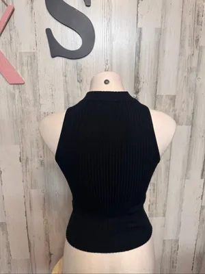 Rumor Boutique Choker Cutout Ribbed Tank Womens XS Black Sleeveless Knit Top thumbnail 5