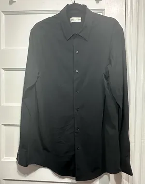 ZARA Men's Black Solid Dress Shirt XL Long Sleeve Button Front Point Collar thumbnail 2