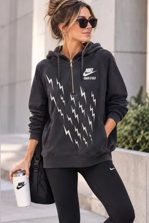 Nike Track & Field Night Bolts Black Lightning Half Zip Hooded Sweatshirt thumbnail 1