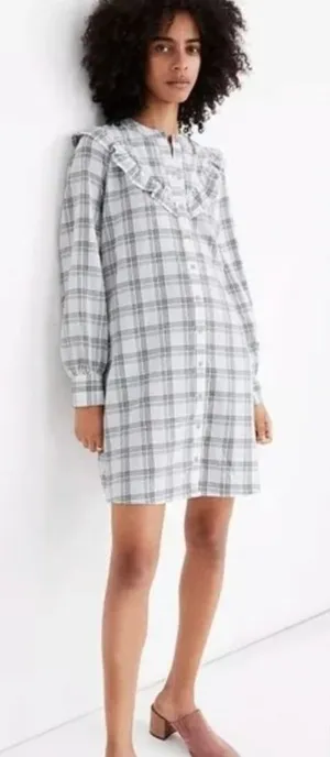 Madewell Shirt Dress Size Small Plaid Ruffle Long Sleeve Button Down Western thumbnail 1