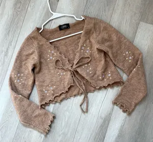 Cider Embroidered Cardigan Sweater Brown medium floral open tie front coquette thumbnail 1