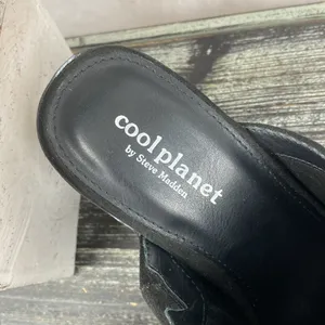 Steve Madden Cool Planet Black Leather Block Heel Open Toe Shoes 8 NEW thumbnail 5