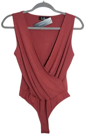 Lulus Marsala Faux Wrap Sleeveless Bodysuit Size Small NWT thumbnail 1