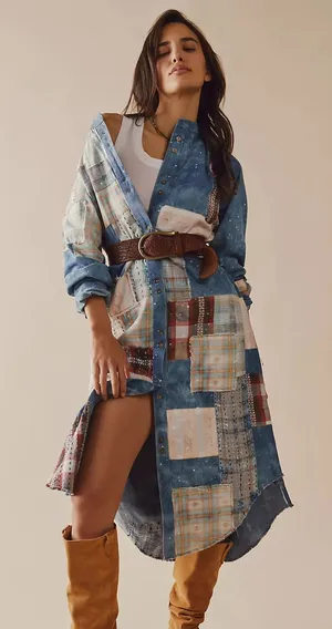 We The Free Phoenix Patched Shirtdress Duster Women’s Sz XS Patchwork Maxi Dress thumbnail 1