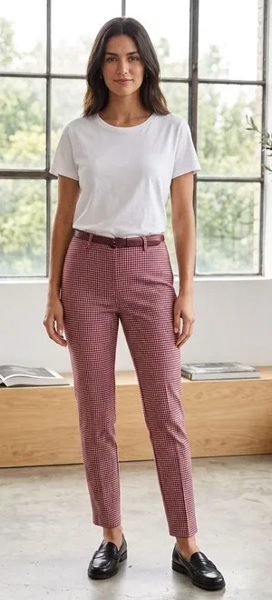Loft Ankle Pants Women‎ 10 Red Gingham Check Slim Fit Stretch Tapered Trousers thumbnail 1