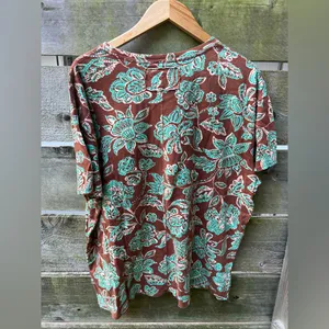 Free People We the Free Nina‎ Floral Printed Tee Brown Green thumbnail 4