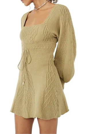 Free People Emmaline Mini Sweater Dress Womens Small NWT Cutout Puff Sleeve thumbnail 1
