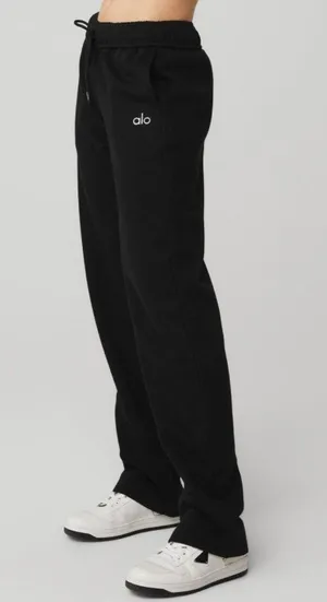 Alo Accolade Straight Leg Sweatpant Black Fleece Sweats Lounge Traveling Joggers thumbnail 1