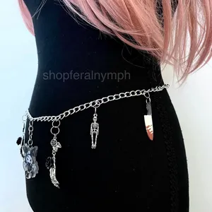 Handmade Silver Kawaii Whimsygoth Anime Skeleton Chain Belt, Fits 23-45 Inches, X7GA1350 thumbnail 4