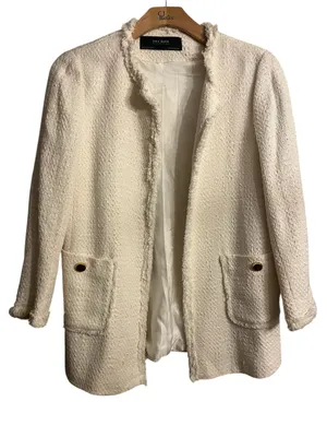 Zara Cream Bouclé Open-Front Blazer Jacket thumbnail 2