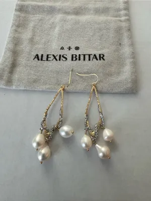 NWOT Alexis Bittar Gold Tone Crystal & White Pearl Drop Earrings thumbnail 5