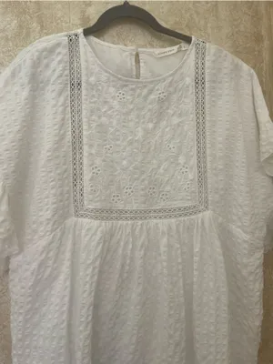 Altar’d State Cove White Embroidered Flutter Sleeve Mini Cotton Dress Boho Sz M thumbnail 6