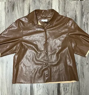 Topshop Chestnut Brown Faux Leather Shirt Jacket thumbnail 1