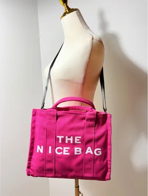Vibrant Pink Canvas Tote Bag with Zipper Closure and Adjustable Shoulder Strap thumbnail 2