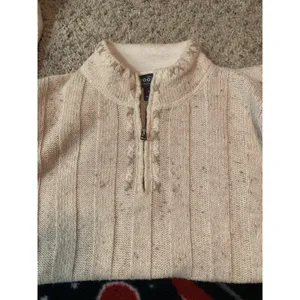 Woolrich Cross Stitch Wool Ramie Sweater Size M Ecru 1/4 Zip Boho Cottagecore thumbnail 3