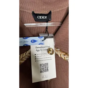 Cider 2020s Brown Ribbed Midi Dress Gold Trim Stretch NWT Large thumbnail 11