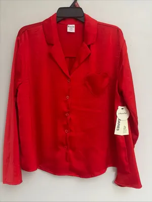 No Boundaries New!Red Satin Heart Pocket Pajama Set size M thumbnail 2