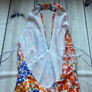 Lulus Bold Presence Orange Multicolor Floral Satin Halter Midi Dress thumbnail 11