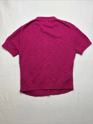 J. Crew size small knit Short-Sleeve Button Cardigan sweater purple pink Fuschia thumbnail 8