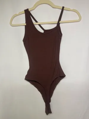Naked Wardrobe Brown Ribbed Tank Top Bodysuit thumbnail 6