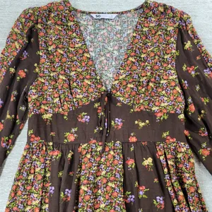 SO Mini Dress XL Brown Mixed Ditzy Floral Print Fit & Flare Cottagecore Prairie thumbnail 7