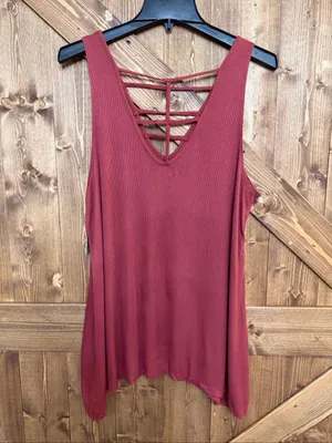Mudd Women’s Rust Red Strappy Back Sleeveless Ribbed Tunic Tank Top NWT Size XL thumbnail 2
