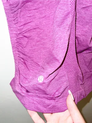 Lululemon Women’s In The Flow Purple Low Open Back Tank Top w/ Black Trim and Ruched Sides thumbnail 7