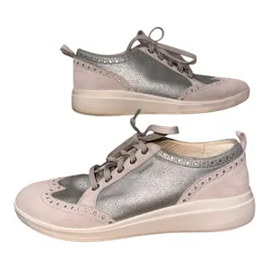 GEOX Respira Women’s Metallic Silver‎ and Gray Wingtip Sneaker Size 10.5/EU 41 thumbnail 2