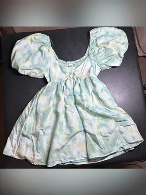 Future Collective Women's Size S Green Tie-Dye Puff Short Sleeve Dress thumbnail 2