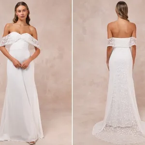 LULU's Bridal Wedding Floral Embroidered Off the Shoulder Elegant Mermaid Gown thumbnail 2