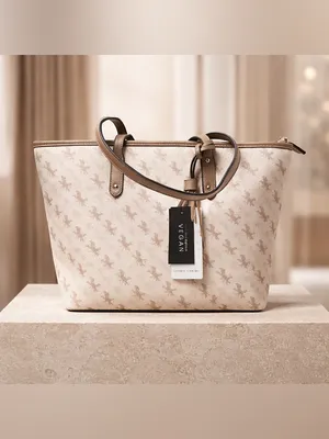Beige Patterned Tote Bag with Matching Wallet and Strap Tan thumbnail 2