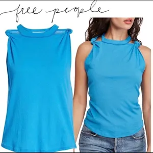Free People Side Knot Tie Knit Tank Blue Size XS thumbnail 3