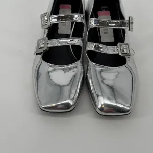 GB Silver‎ Metallic Double Strap Mary Jane Square Toe Block Heel Shoes Size 11 thumbnail 4