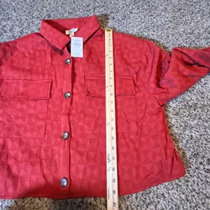 Privy Baked Apple‎ Red Textured Geometric Cropped Button Down Jacket Small NEW thumbnail 6