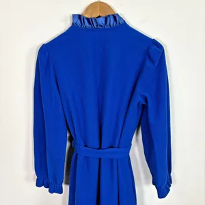 Vtg Sears At Home Wear Robe Womens Sz M Royal Blue‎ Ruffle Trim Long thumbnail 7