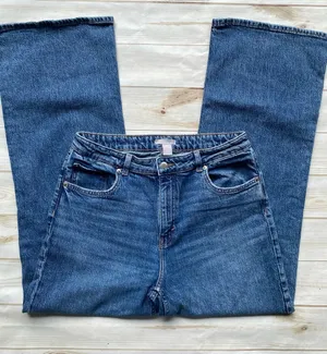 H&M high waist wide leg medium stone wash denim jeans Classic comfy fall winter thumbnail 1