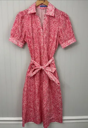 J. McLaughlin Short Sleeve Button Front Midi Dress Women Size XS Pink White thumbnail 1