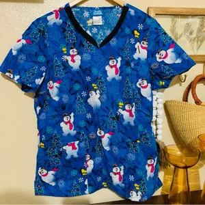 Cherokee Tooniforms V-Neck Frosty The SnowMan Christmas scrub top thumbnail 3