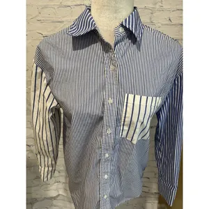 Marled Solid & Stripe Blue Oxford Stripe Button Down Shirt Size XS thumbnail 2