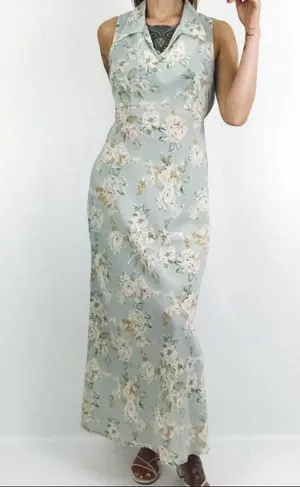 Vintage 90’s Sleeveless Botanical Maxi Dress | Size M thumbnail 4