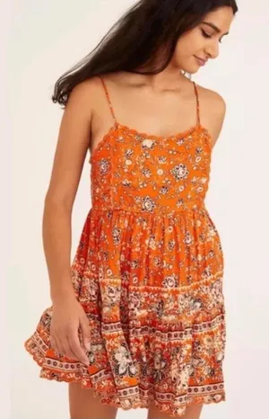 Urban Outfitters Orange Floral Mini Dress thumbnail 1