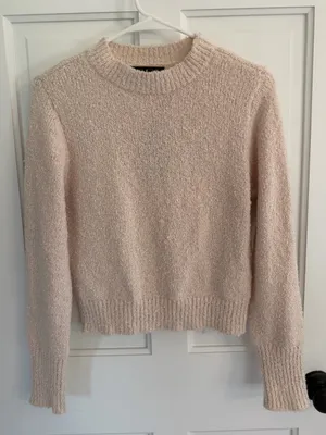 NWT Lulus Cream Bouclé Knit Cropped Sweater | Mock Neck | Size Medium thumbnail 1