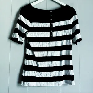 White House | Black Market B&W 3/4 Sleeve Striped Boat Neck Tee M thumbnail 2