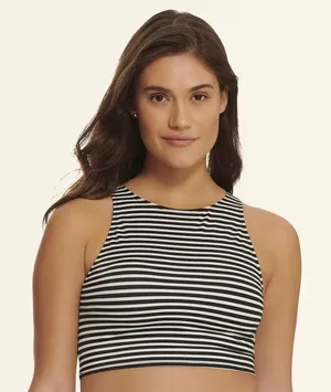 Beach Betty Slimming Control High Neck Striped Cropped Bikini Swim Top thumbnail 1