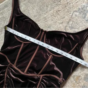 PrettyLittleThing Chocolate Brown Velvet Ruched Corset Mini Party Dress 12 thumbnail 7