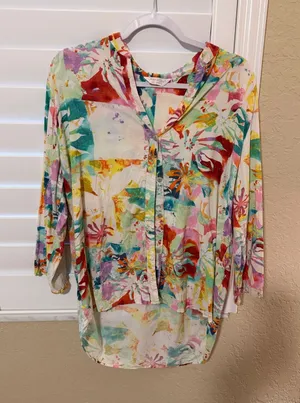 Jams World Multicolor Floral Button-Down Women's Shirt - Lightweight V-Neck L thumbnail 1